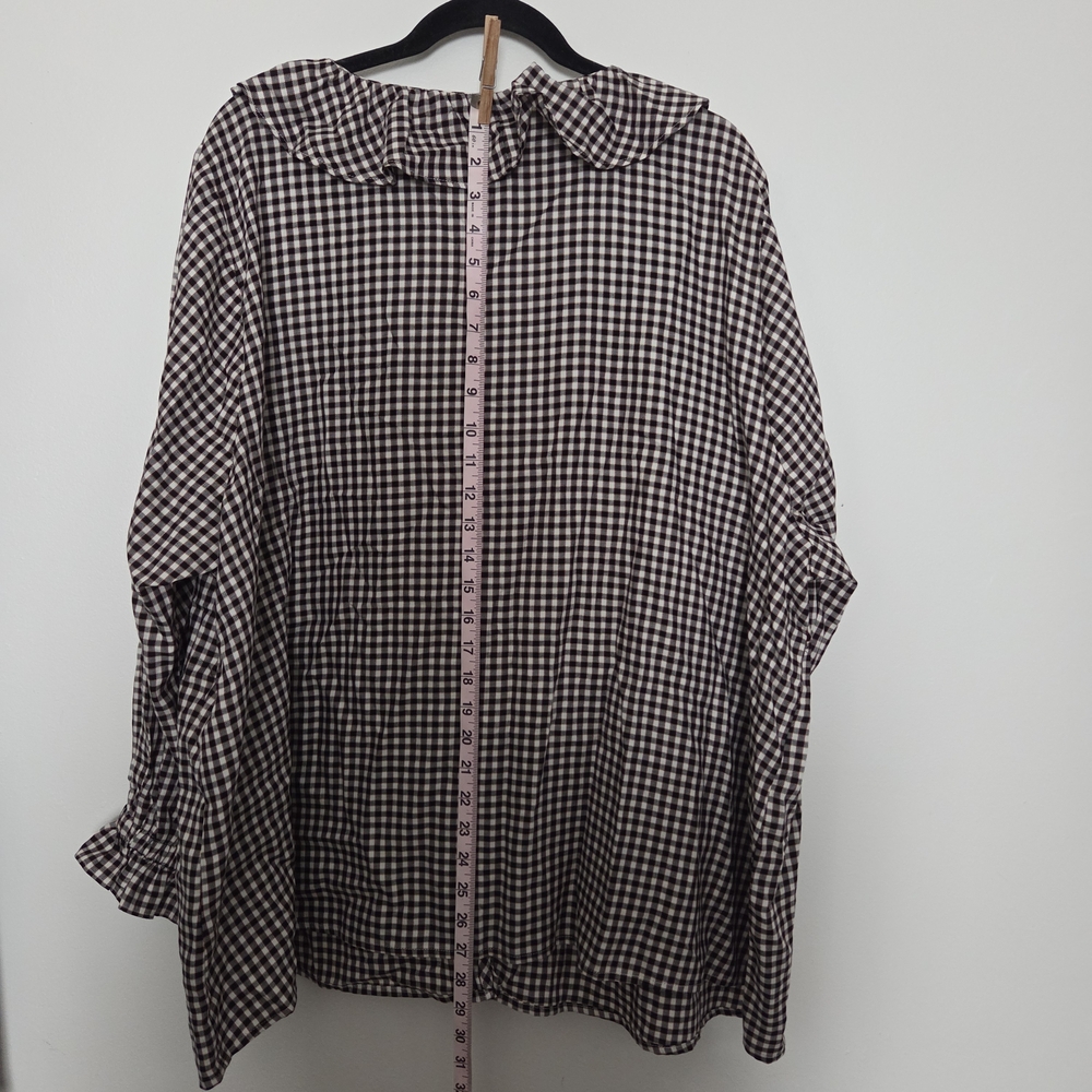 Lane Bryant Size 24 NWT Black Red And White Gingham Plaid Ruffled Button Up - Picture 5 of 9